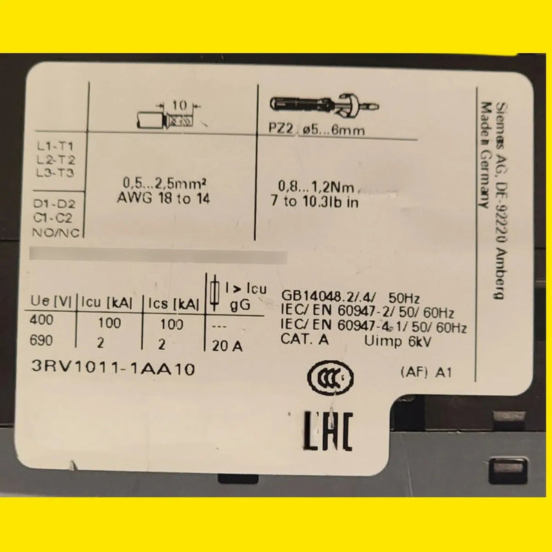 Siemens 3rv1011-1aa10 Guardamotor Sirius 50/60 Hz