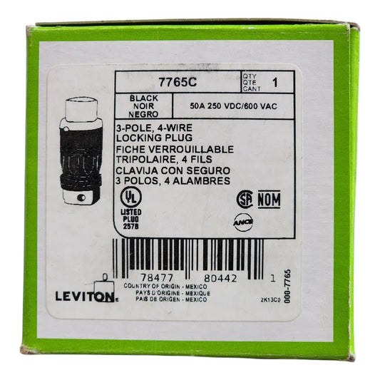 Clavija Industrial Leviton 7765c 50a 600v 3 Polos 4 Hilos