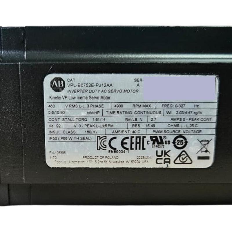 Allen-bradley Vpl-b0752e-pj12aa Servo 480v 0.90hp Ser. A