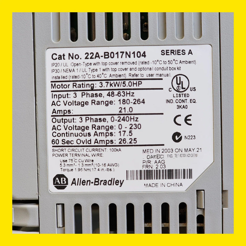 Allen-bradley 22a-b017n104 Powerflex 40 3.7kw 5.0hp