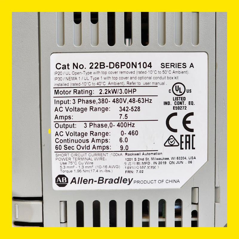Allen-bradley 22b-d6p0n104 Powerflex 40 2.2kw 3.0hp