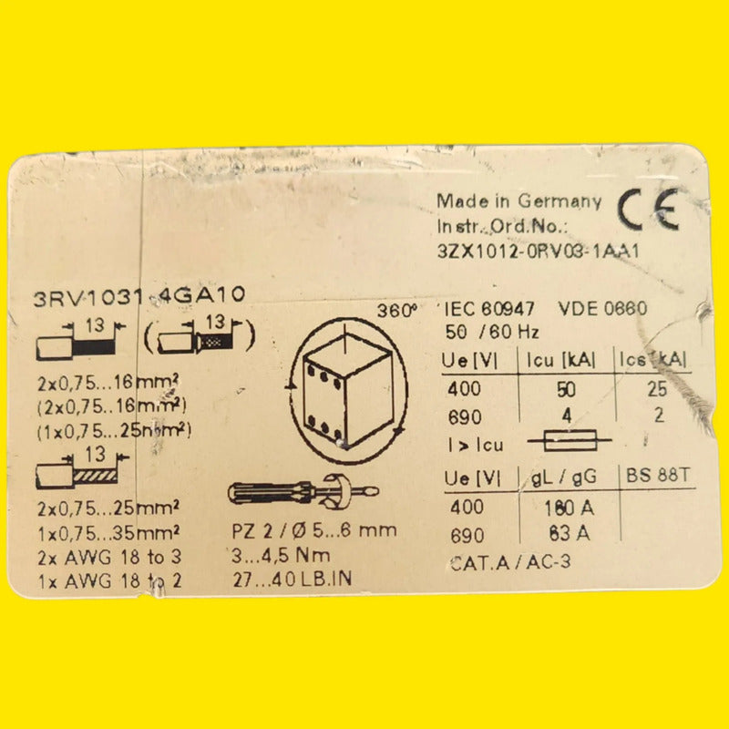 Siemens 3rv1031-4ga10 Guardamotor Termomagnético 50/60 Hz