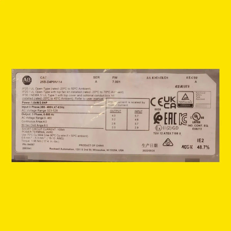 Allen Bradley 25b-d4p0n114 Powerflex 525  2hp 440v