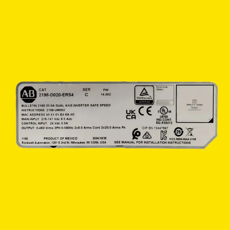 Servo Drive Allen-bradley 2198-d020-ers4 Kinetix Plc