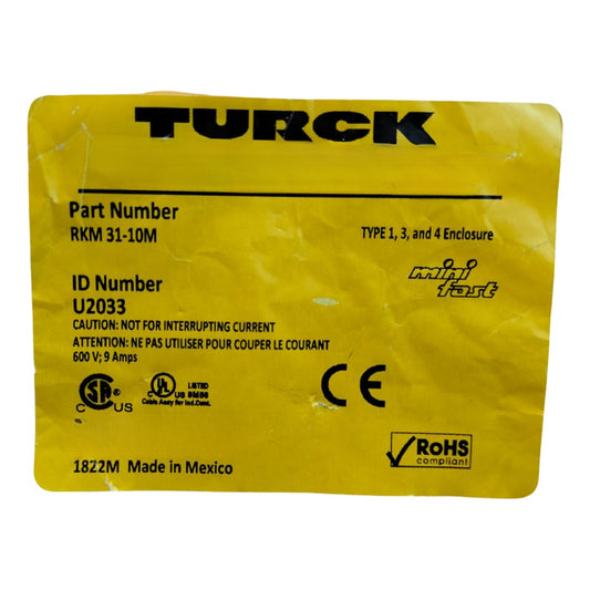 Turck Rkm 31-10m Mini Fast Cable De Conexion