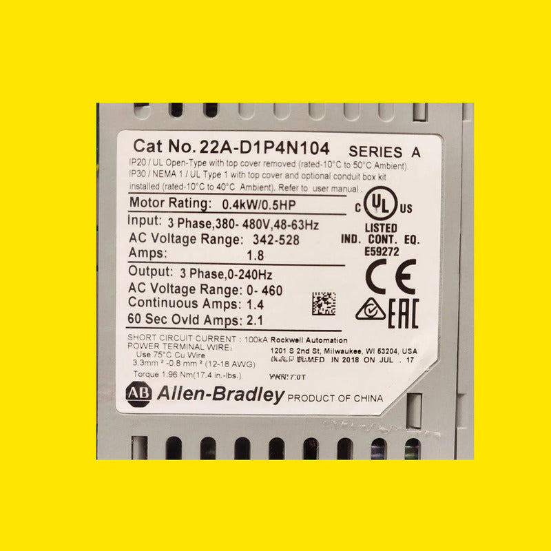 Variador Allen-bradley 22a-d1p4n104 Powerflex 4 0.5 Hp