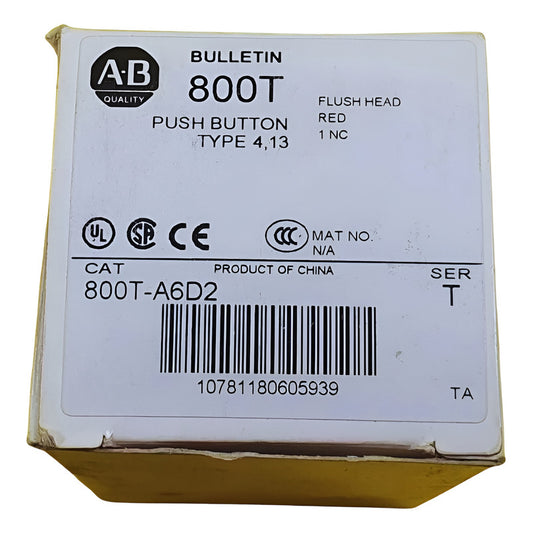 800t-a6d2 Allen-bradley Push Button Type 4,13 Flush Head Red Rojo