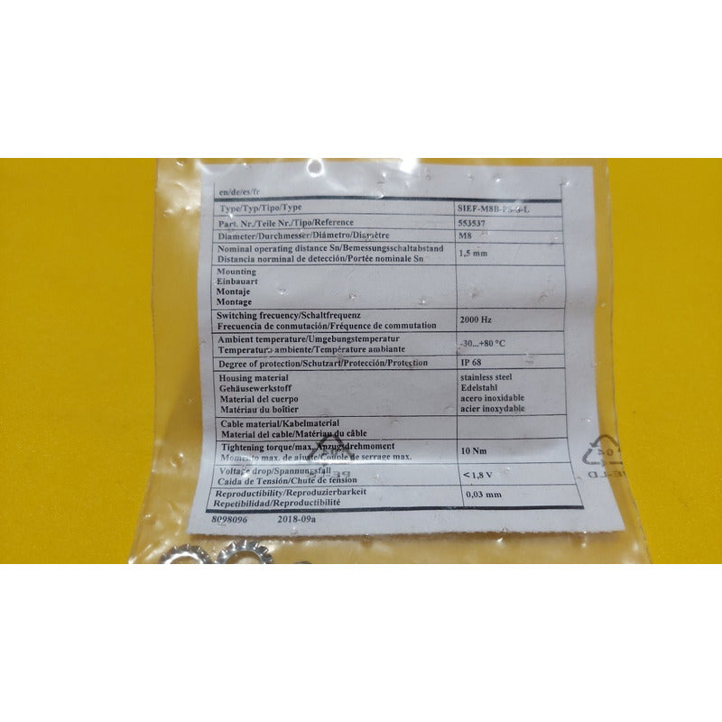 Festo Sief-m8b-ps-s-l 553537 Sensor Inductivo