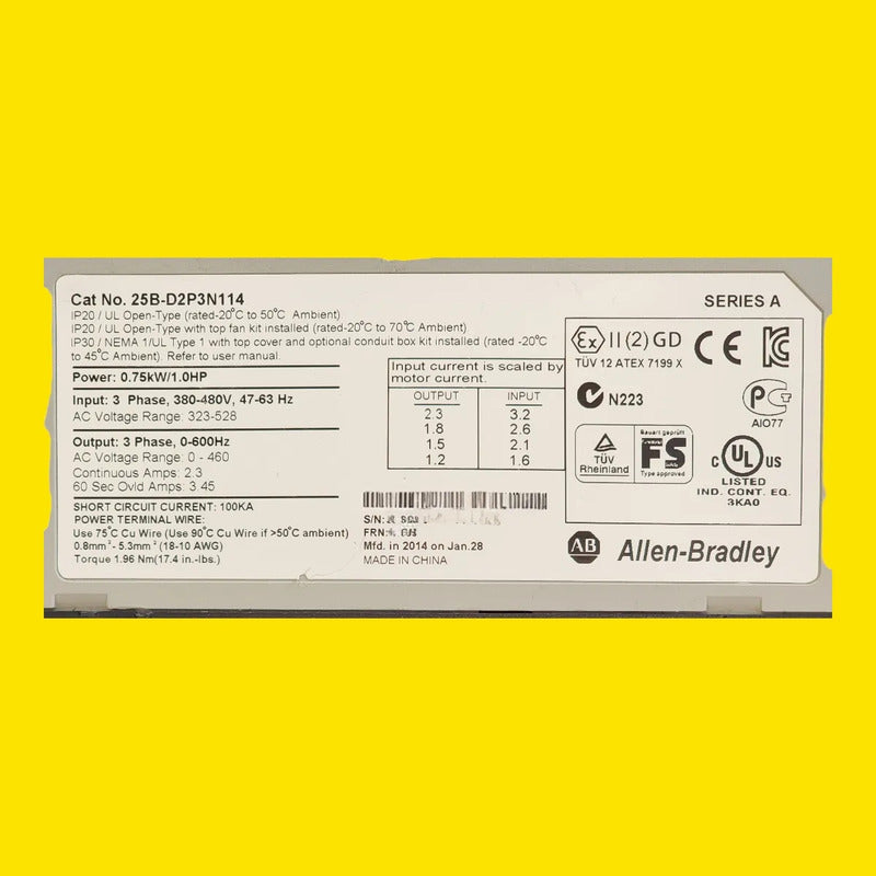Allen-bradley 25b-d2p3n114 Powerflex 525 480v 1hp 0.75kw