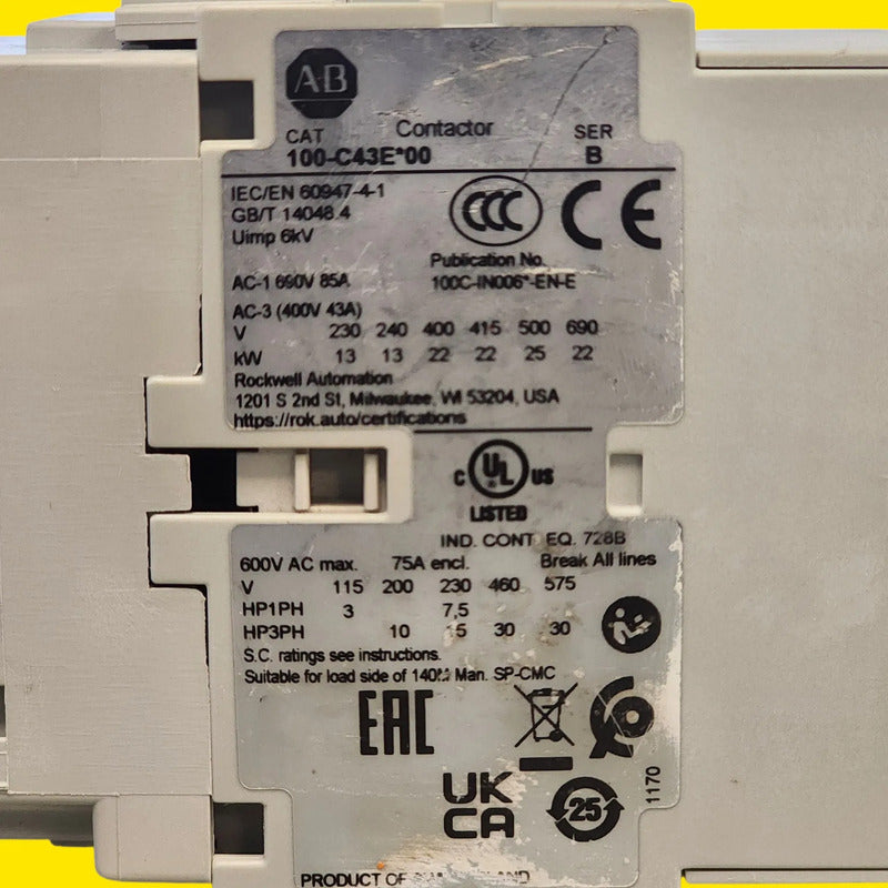 Allen-bradley 100-c43ej00 Contactor Industrial 43a