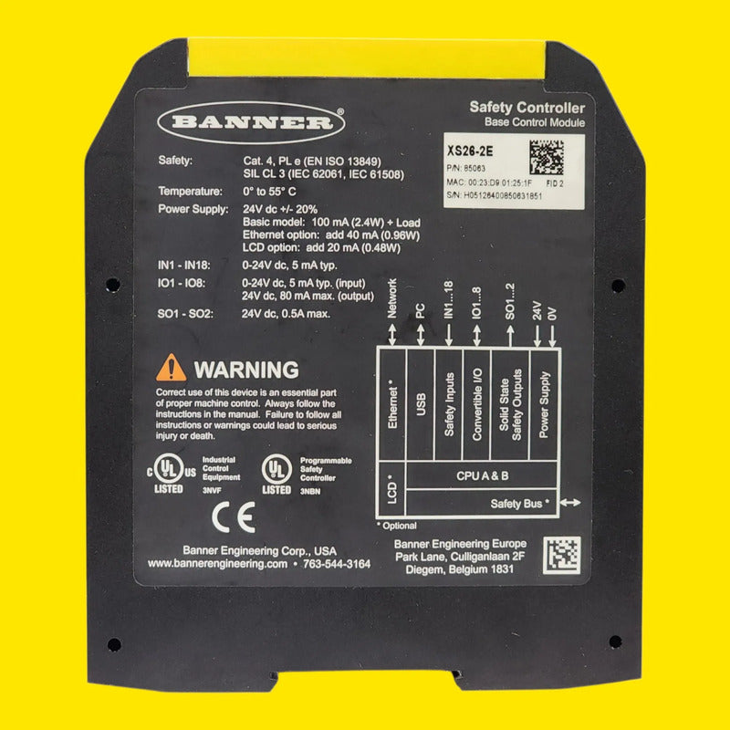 Banner 85063 Xs26-2e Controlador Seguridad Eth Amarillo