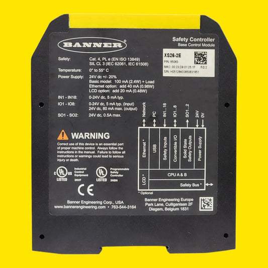 Banner 85063 Xs26-2e Controlador Seguridad Eth Amarillo