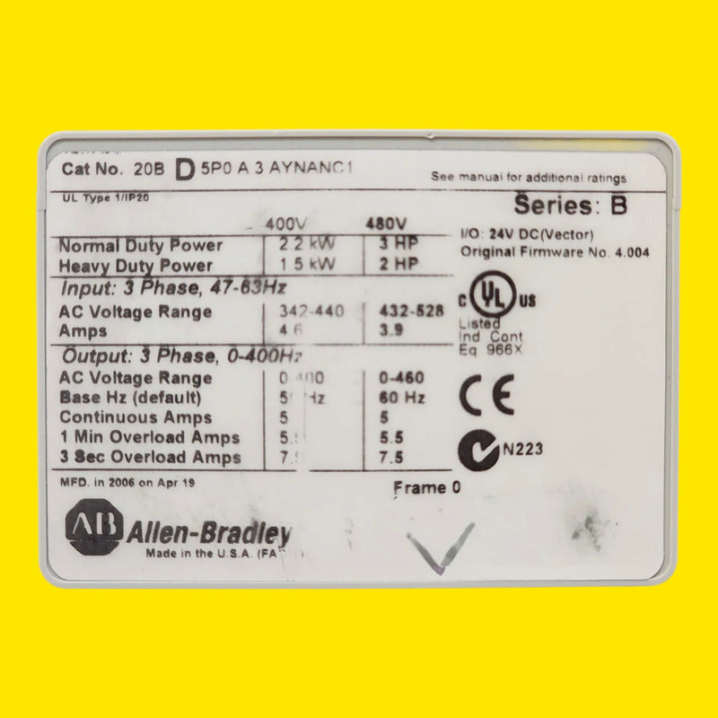 Allen-bradley 20b D 5p0 A 3 Aynanc1 Variador Powerflex 700