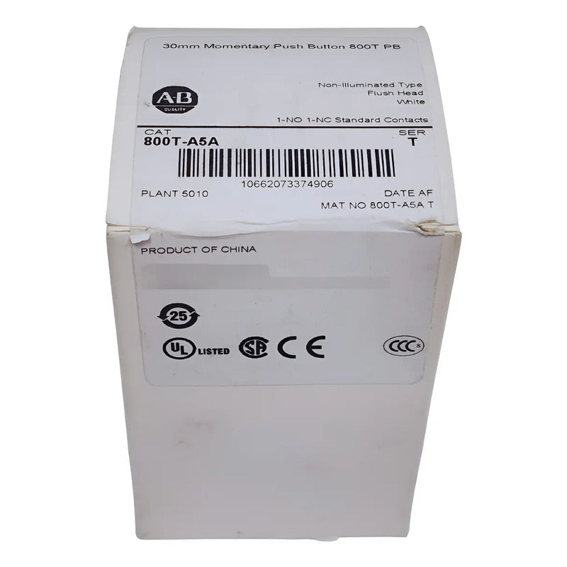 Allen-bradley 800t-a1a | Botón Negro Momentáneo 1na 1nc Blanco